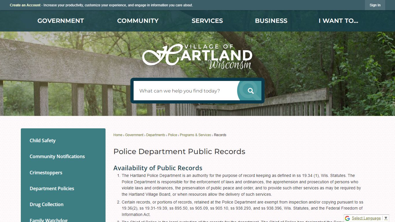 Police Department Public Records | Hartland, WI - Wisconsin